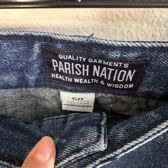 Mens perish nation distressed dark blue cotton jeans plus size 50 - Picture 5 of 7